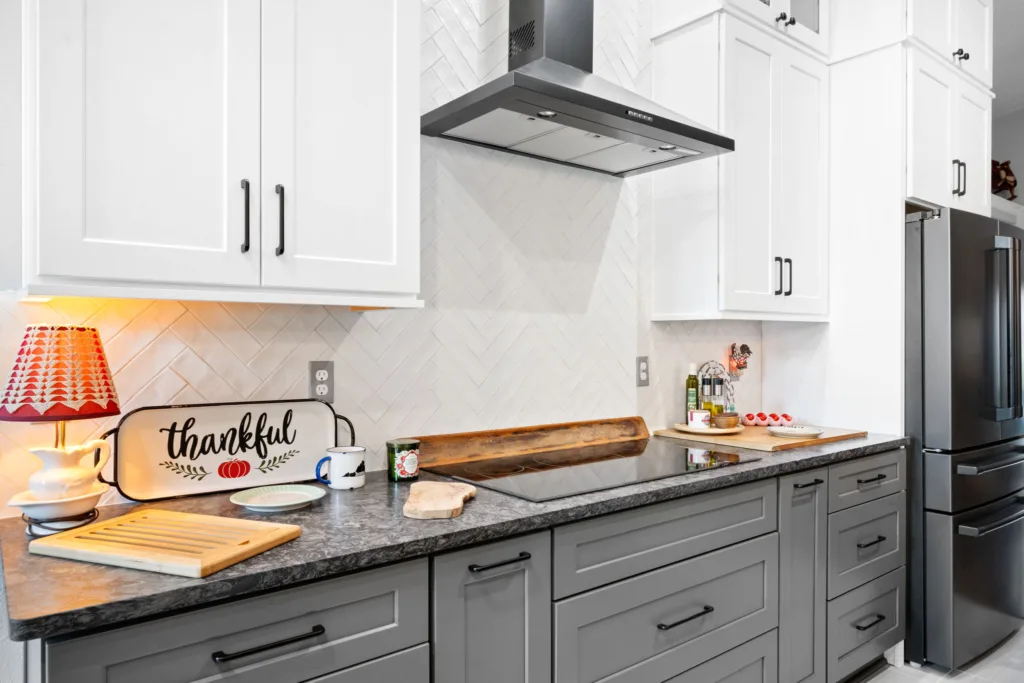 Butcher block island in a Greystone kitchen remodel in Jacksonville