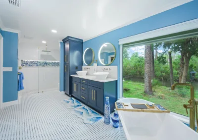 Blue Vanity Bath project, bathroom remodeling by Greystone Kitchens in Jacksonville, FL, photo 3 of 7
