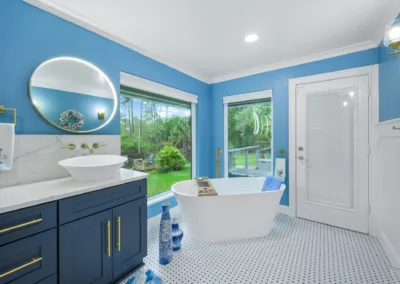 Blue Vanity Bath project, bathroom remodeling by Greystone Kitchens in Jacksonville, FL, photo 4 of 7